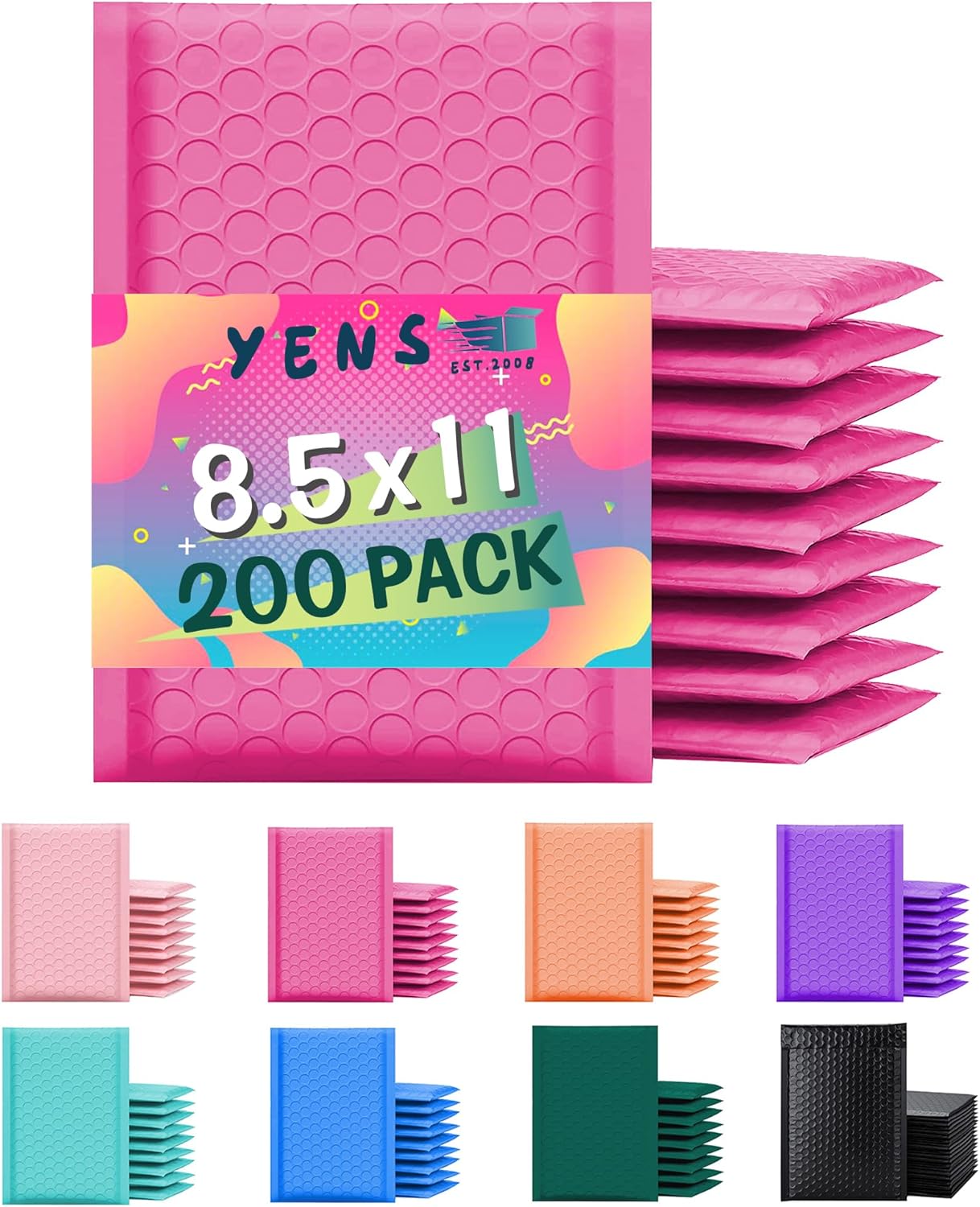 Yens Poly Bubble Mailers 8.5x12 Hot Pink Waterproof Shipping Bags