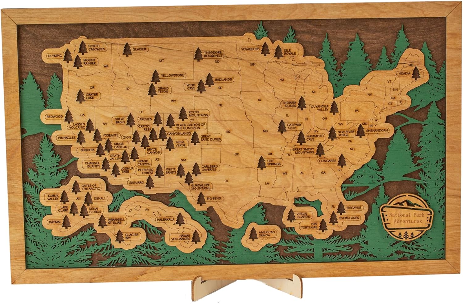 National Park Travel Map Wood Personalized Keepsake for Travelers