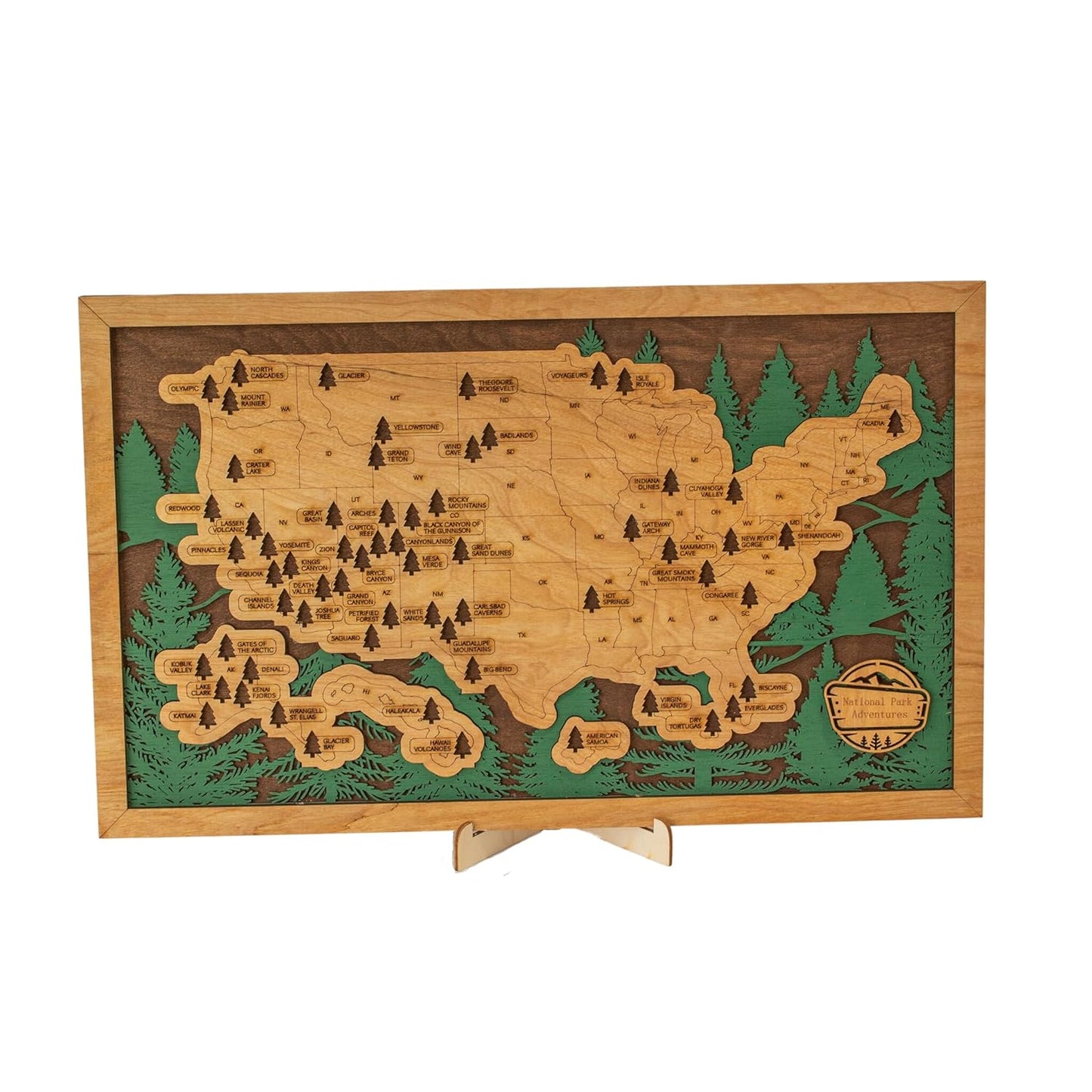 National Park Travel Map Wood - Perfect Gift for Travelers