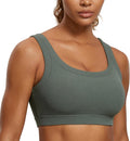 Ribbed Sports Bras for Women - U Back Wireless Medium Support