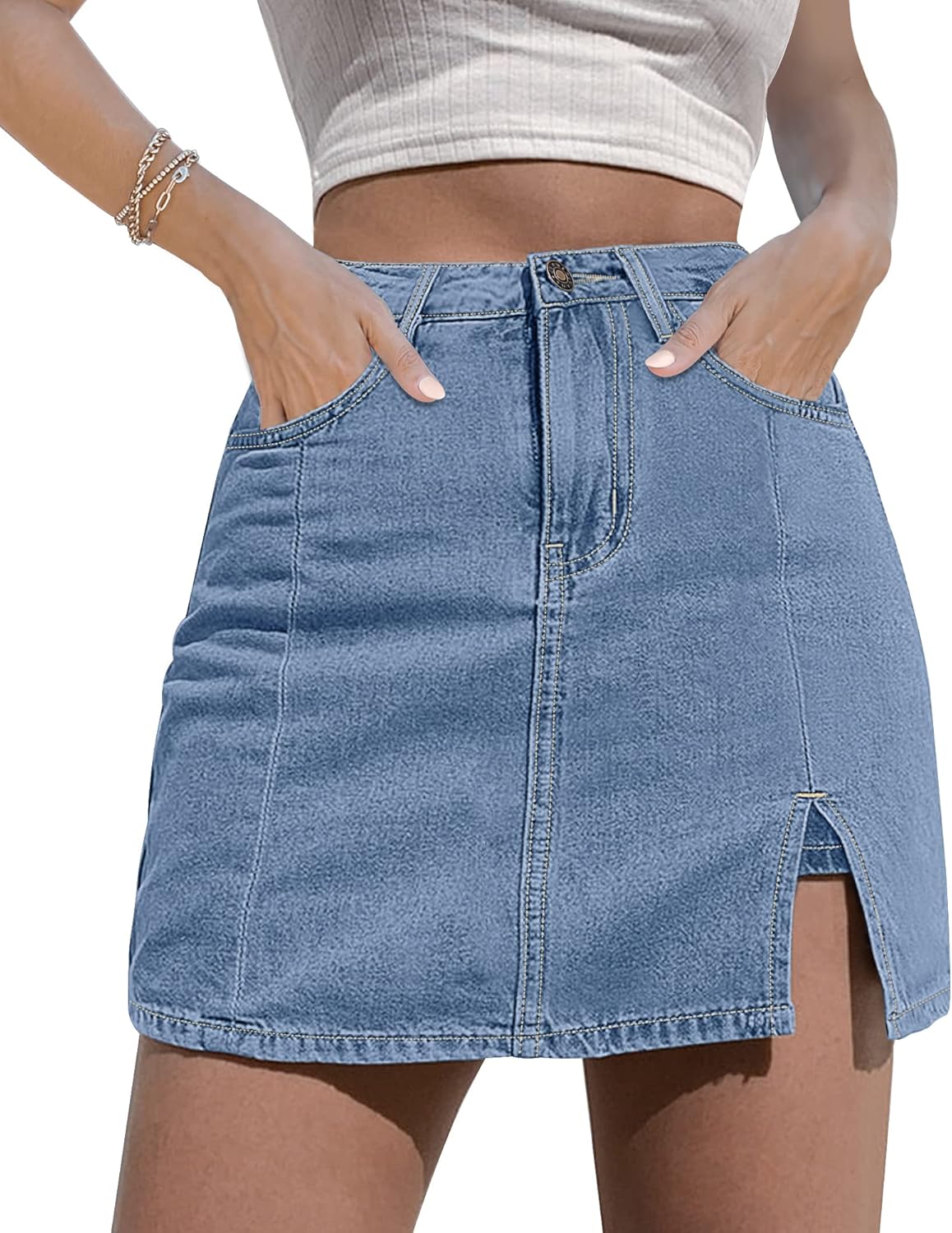 Luvamia Denim Mini Skirt with High Waisted Jean Shorts Design