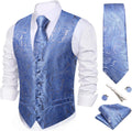 Barry.Wang Men's Vest Set with Tie and Pocket Square for Formal Wear