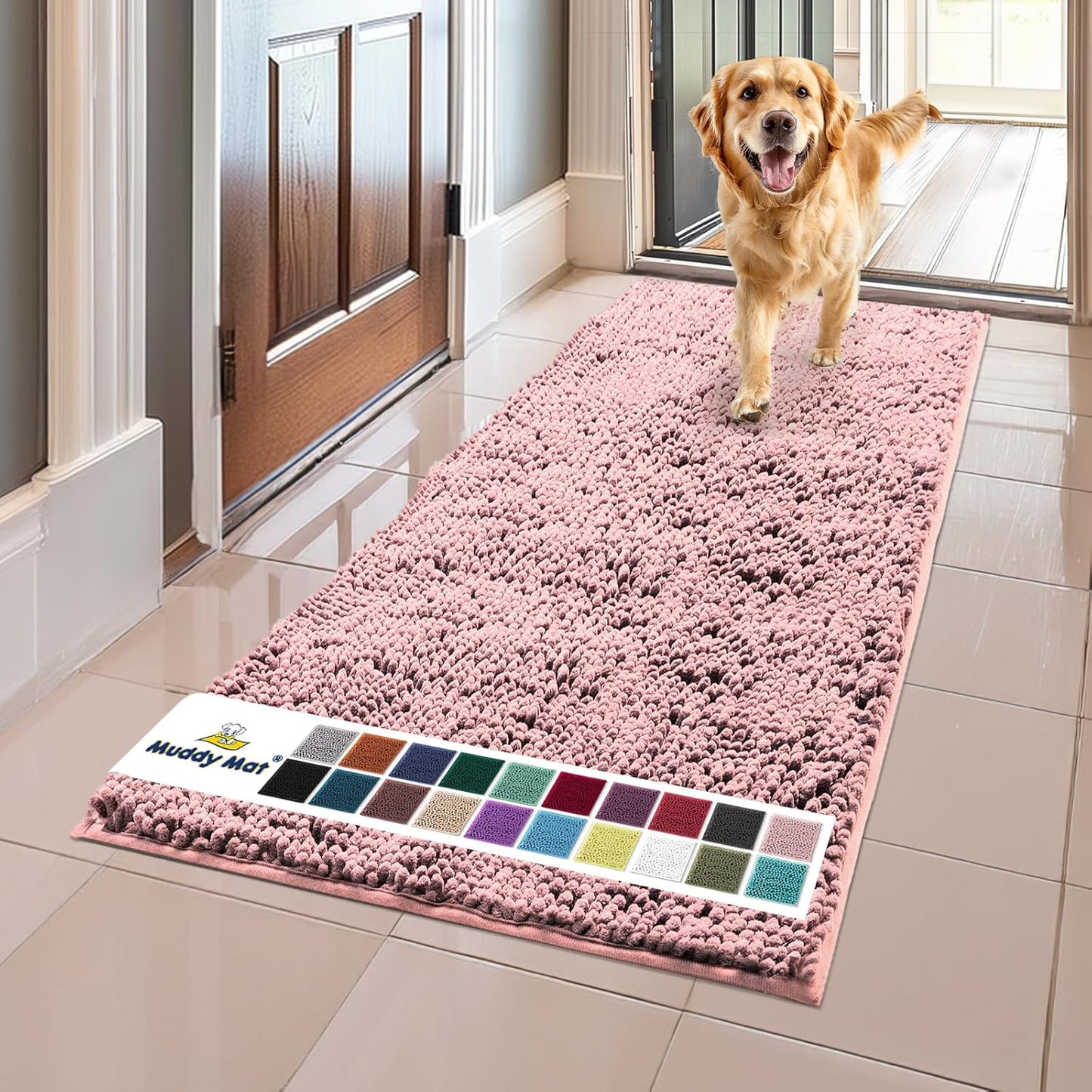 Muddy Mat Original Dog Door Mat for Muddy Paws, Pink 24x60