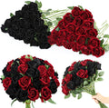 80 Pcs Roses Artificial Flowers Black & Red - Long Stem Silk Bouquet