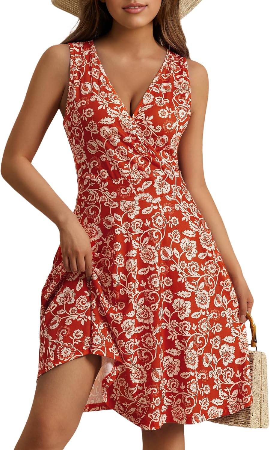 GUBERRY Womens Wrap V Neck Sleeveless Sundress with Pockets