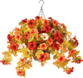 Artificial Fake Fall Flowers Hanging Basket Plants - Realistic UV