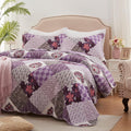 King Size Purple Quilt Set 3-Piece Reversible Patchwork Coverlet