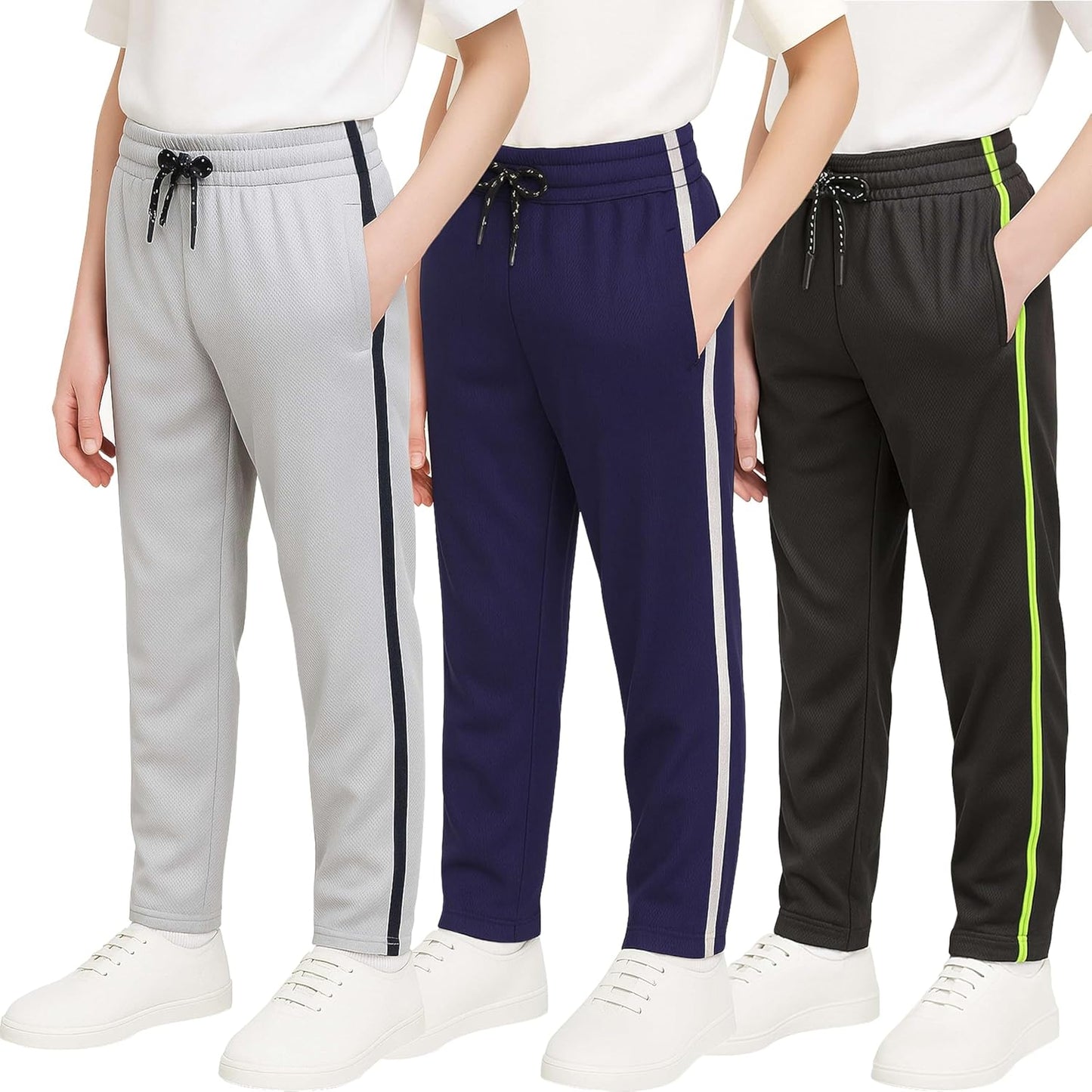 Boys' Mesh Open Bottom Active Sweatpants with Pockets & Drawstring