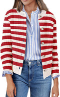 Women's Cropped Knit Cardigan Sweaters - Button Down Crew Neck