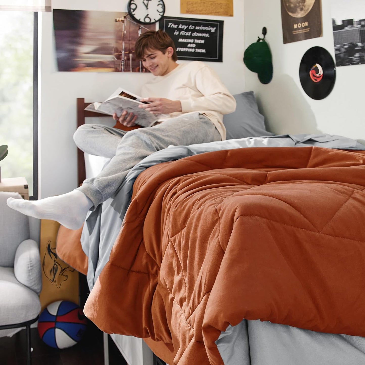 Bedsure Twin XL Comforter Set - Reversible Burnt Orange Bedding
