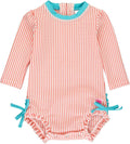 RuffleButts Seersucker Long Sleeve One Piece Rash Guard (Style 2SMS)