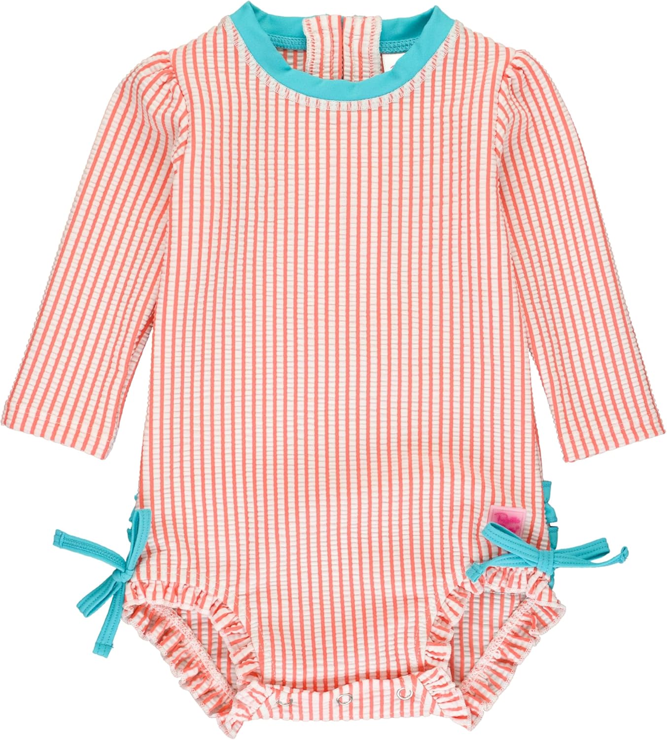 RuffleButts Baby Girls Seersucker Long Sleeve Rash Guard Swimsuit