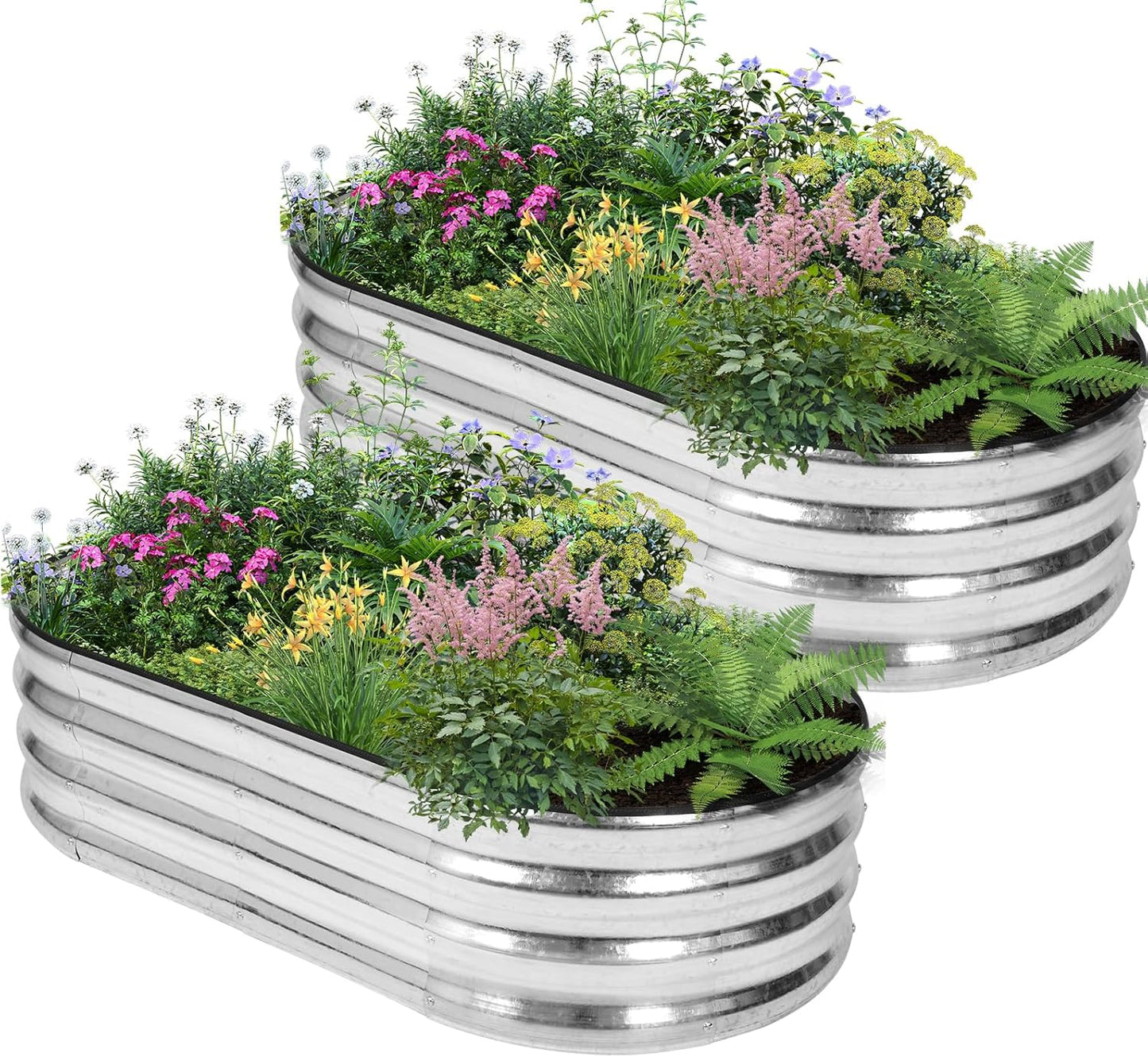 Galvanized Raised Garden Bed for Vegetables and Flowers - Silver