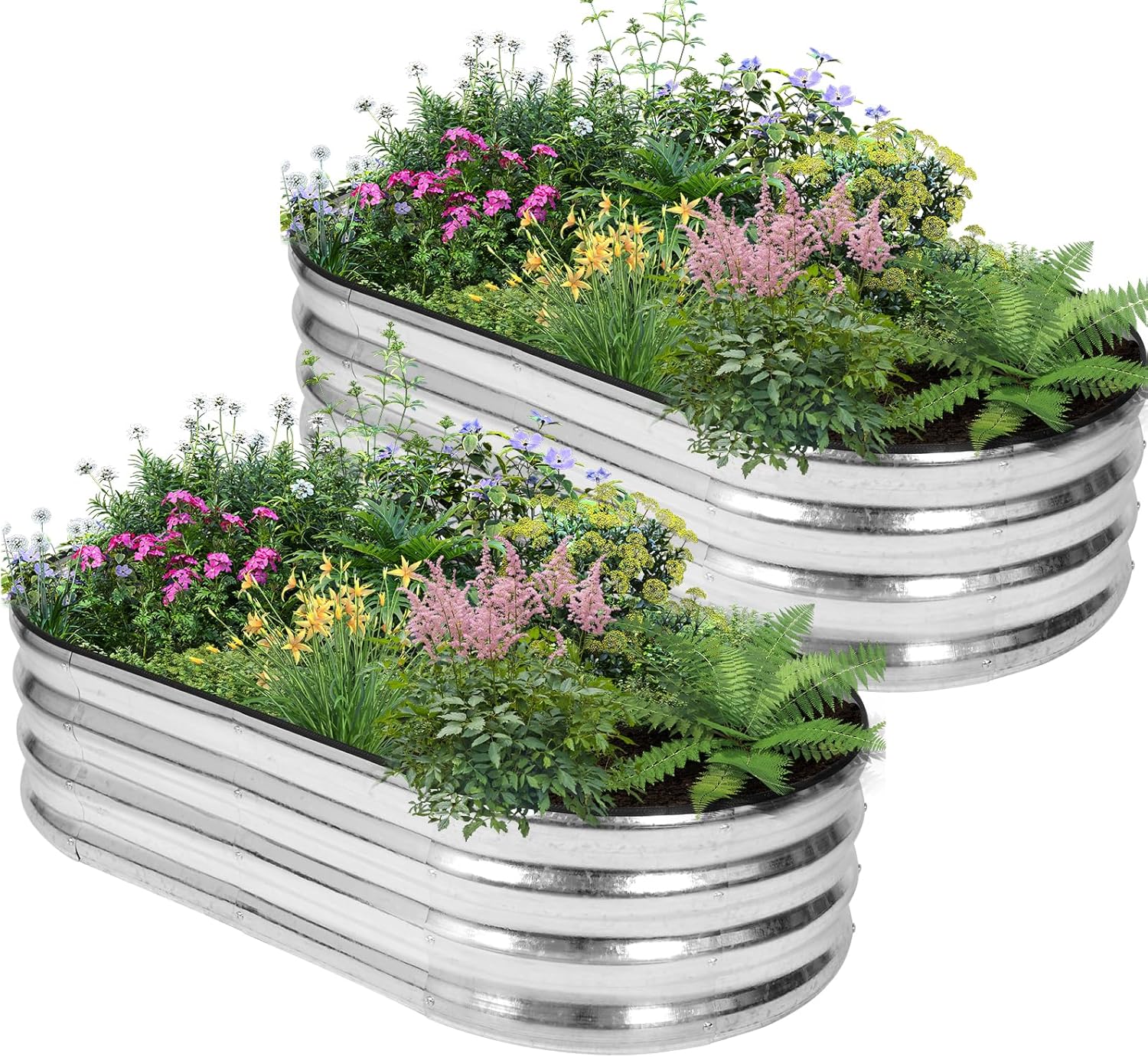 Galvanized Raised Garden Bed for Vegetables and Flowers - Silver