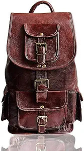16 in Genuine Leather Retro Rucksack Backpack for Travel