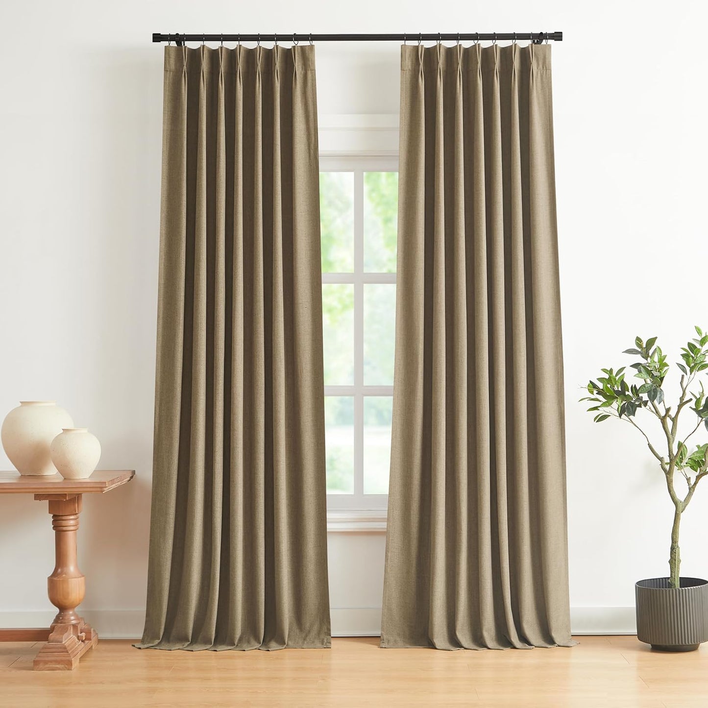 Brown Pinch Pleated Full Blackout Curtains for Modern Homes