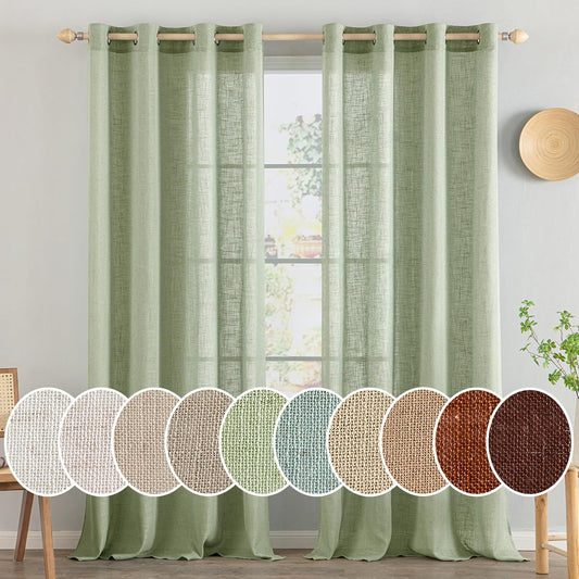 MIULEE Sage Green Linen Curtains 90 Inch Long for Home Decor