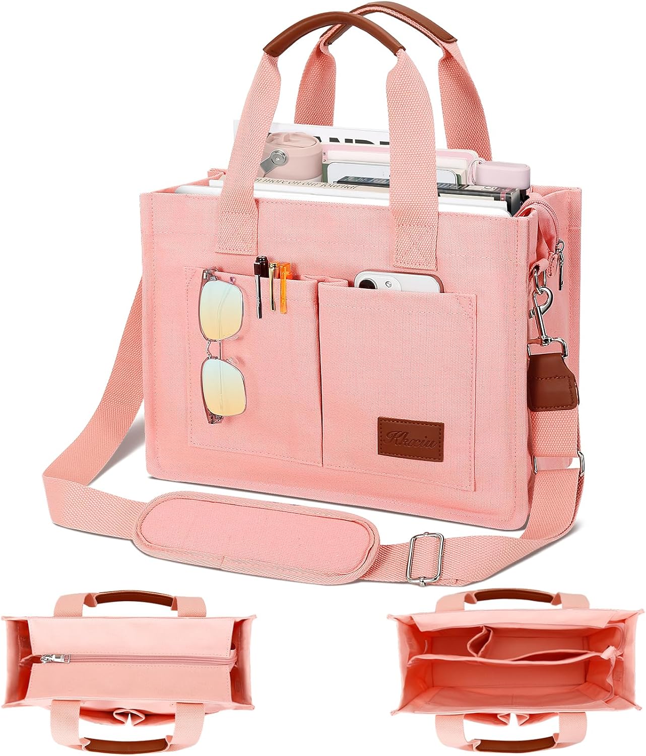 KKXIU Large Canvas Tote Bag for Women with Zipper and Pockets