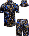 Black and Gold Baroque Tracksuit Set for Men with Matching Hat