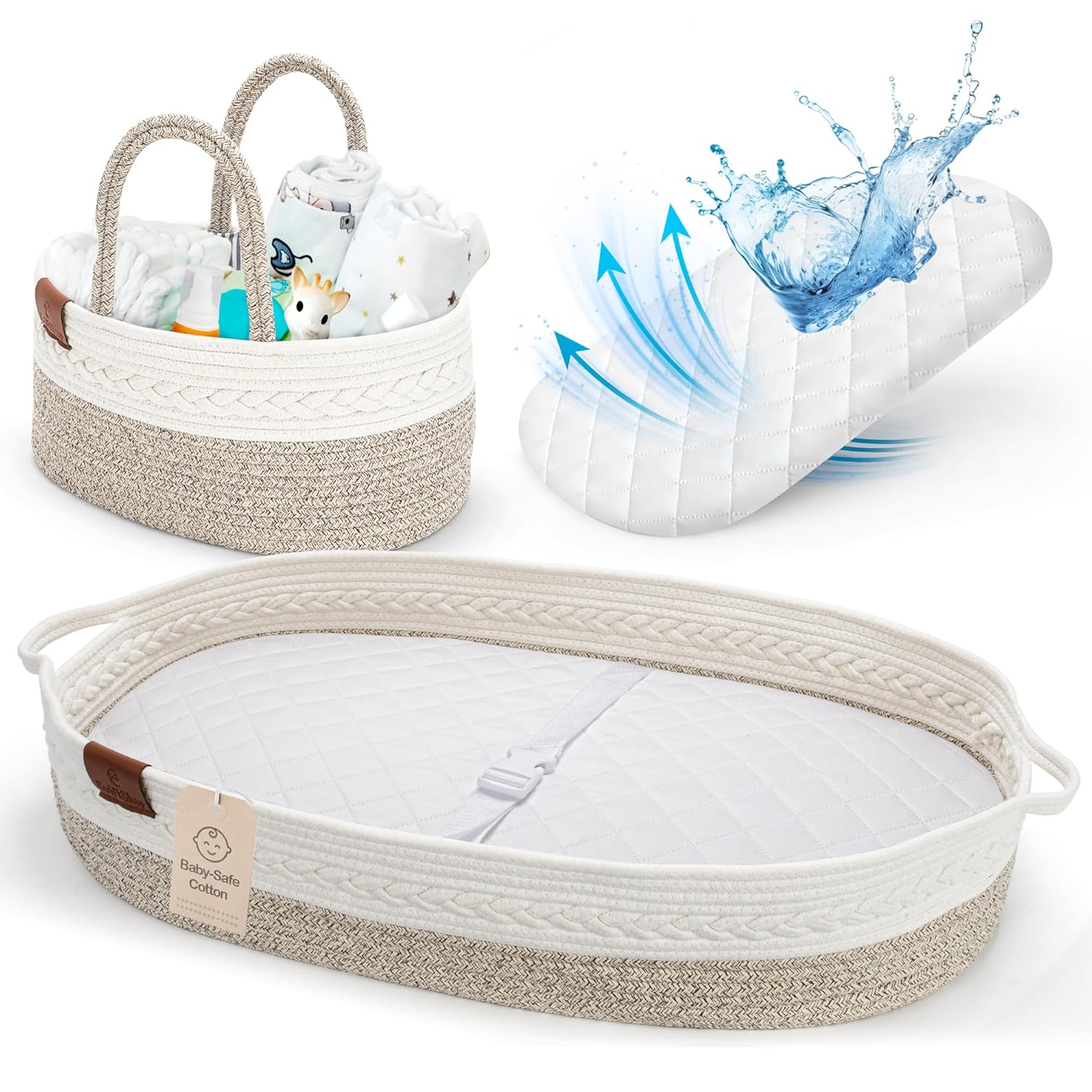 Deluxe Baby Changing Basket for Dresser with Changing Pad