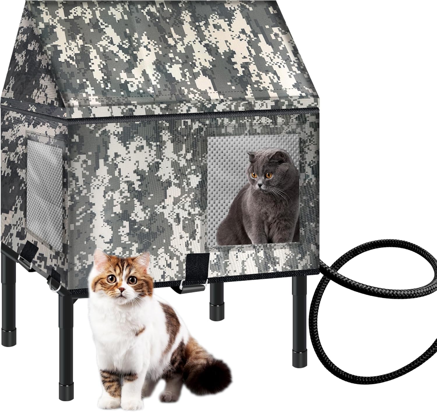 Elevated Weatherproof Heated Cat House for Outdoor Cats