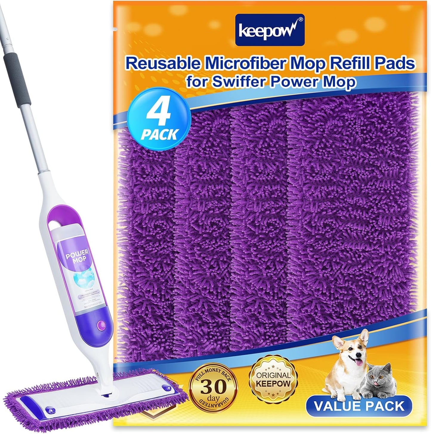 Microfiber Power Mop Pads - Hardwood Floors, 4 Pack