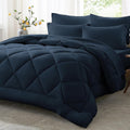 Queen Comforter Set Navy Blue 7-Piece Bed in a Bag - All-Season