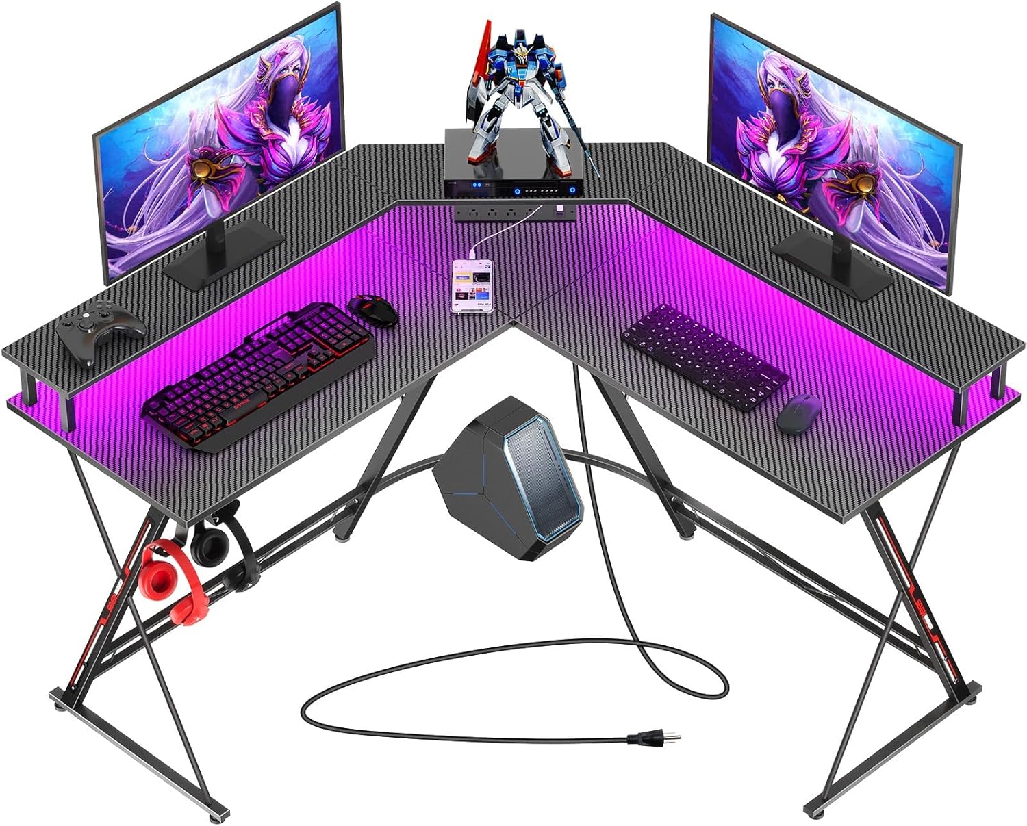 Ultimate Gaming Set-Up: L-Shaped Desk with LED Lights!