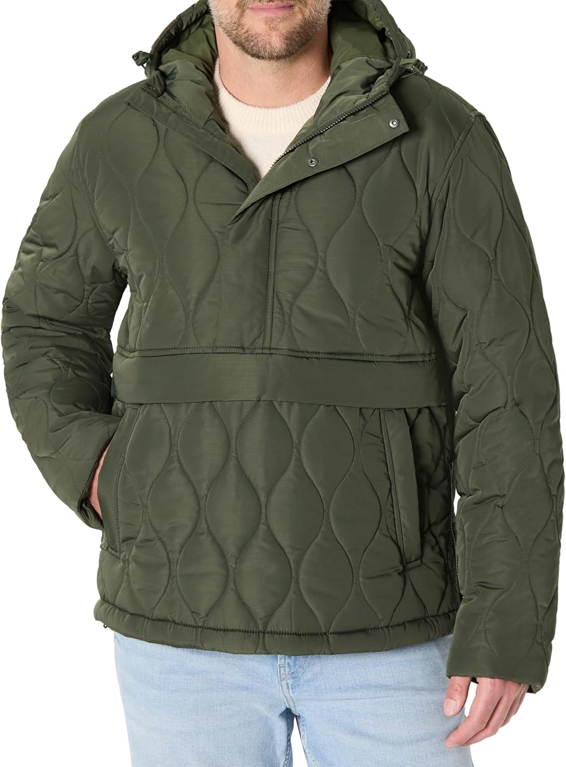 Mens Anorak Hooded Quarter-Zip Puffer Coat for Comfort