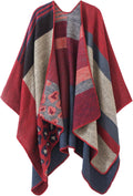 Women's Color Block Shawl Wrap Poncho - Wild Berry Celtic Style