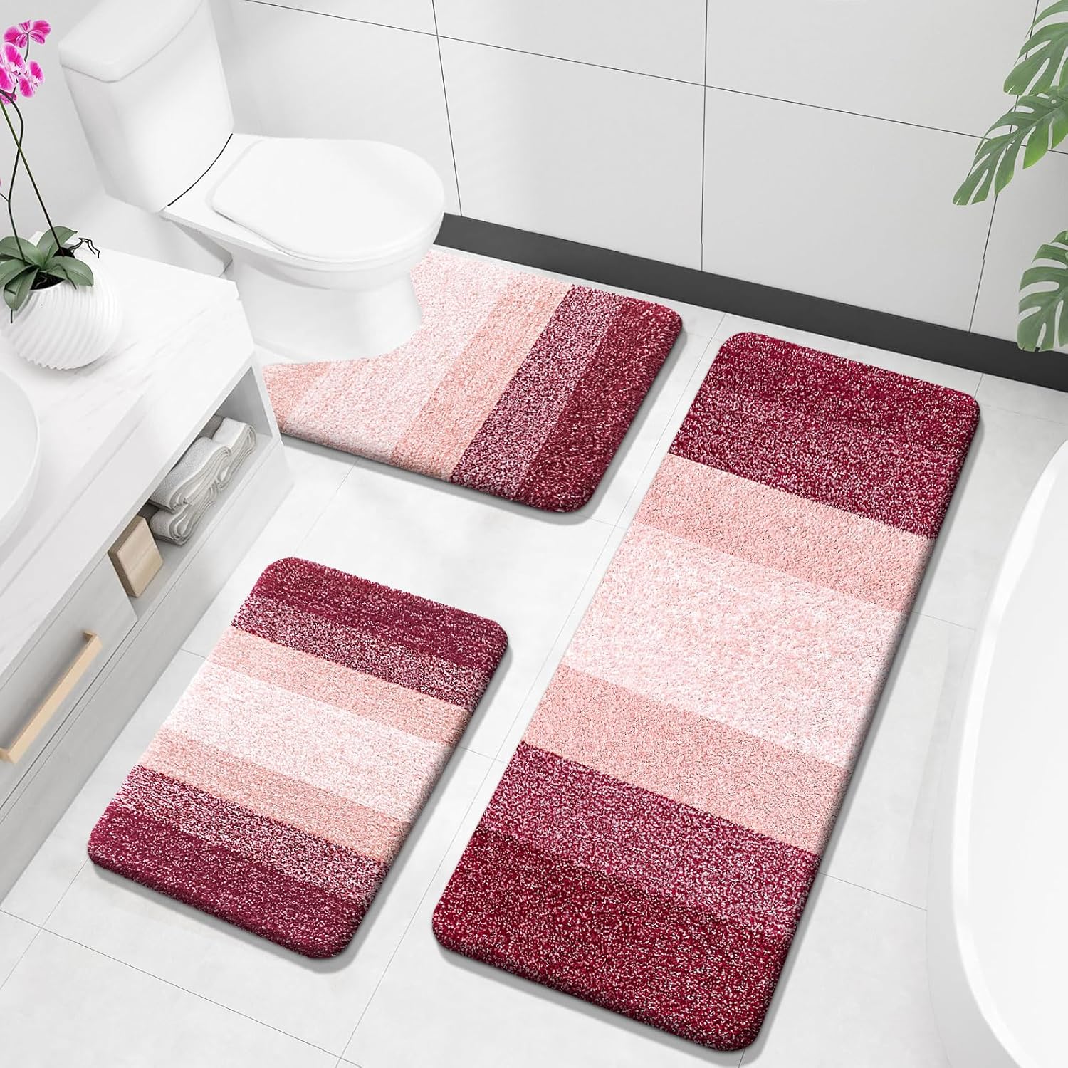 OLANLY Bathroom Rugs Sets 3 Piece for Soft Absorbent Comfort