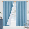 LAMIT 100% Blackout Blue Linen Curtains 52 x 63 in Pair - Full Light