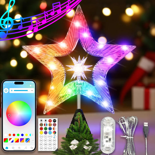 10 Inch Christmas Tree Star Topper with Lights for Holiday Decor