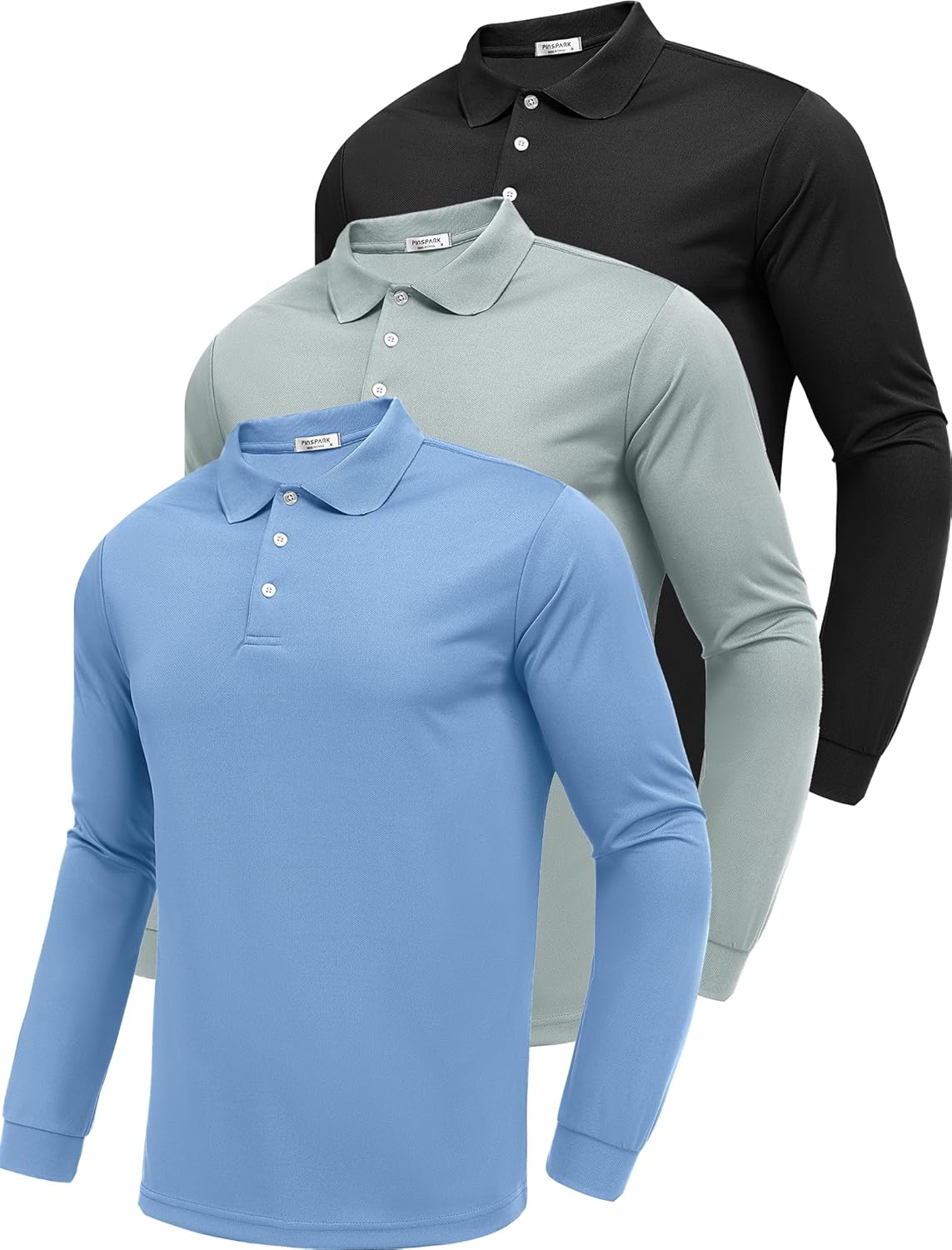 PINSPARK Long Sleeve Polo Shirts for Men - Quick Dry & Breathable