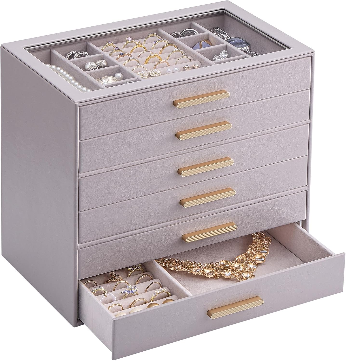 Jewelry Box Organizer with Glass Lid for Rings and Necklaces