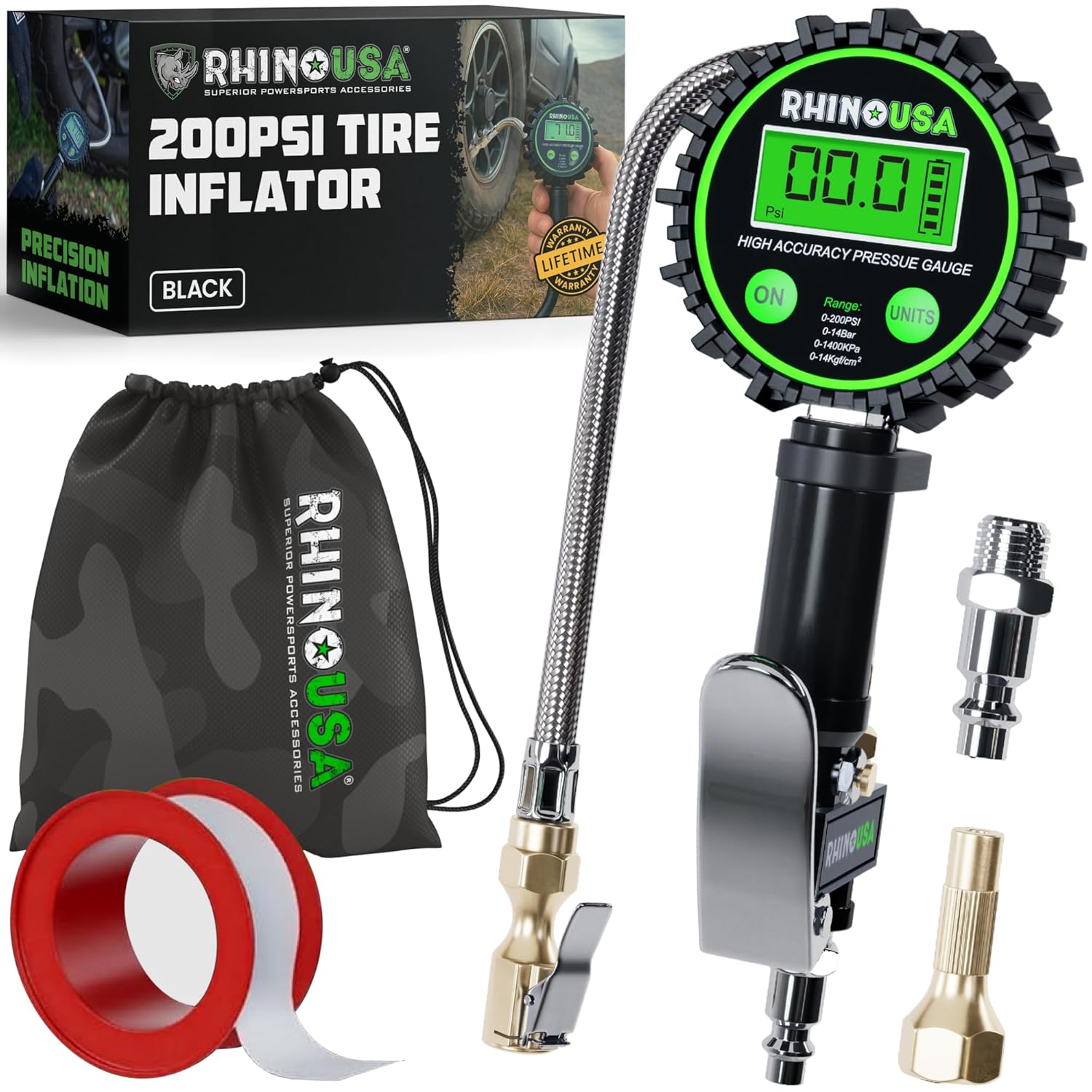 Rhino USA Digital Tire Pressure Gauge with Inflator for Trucks