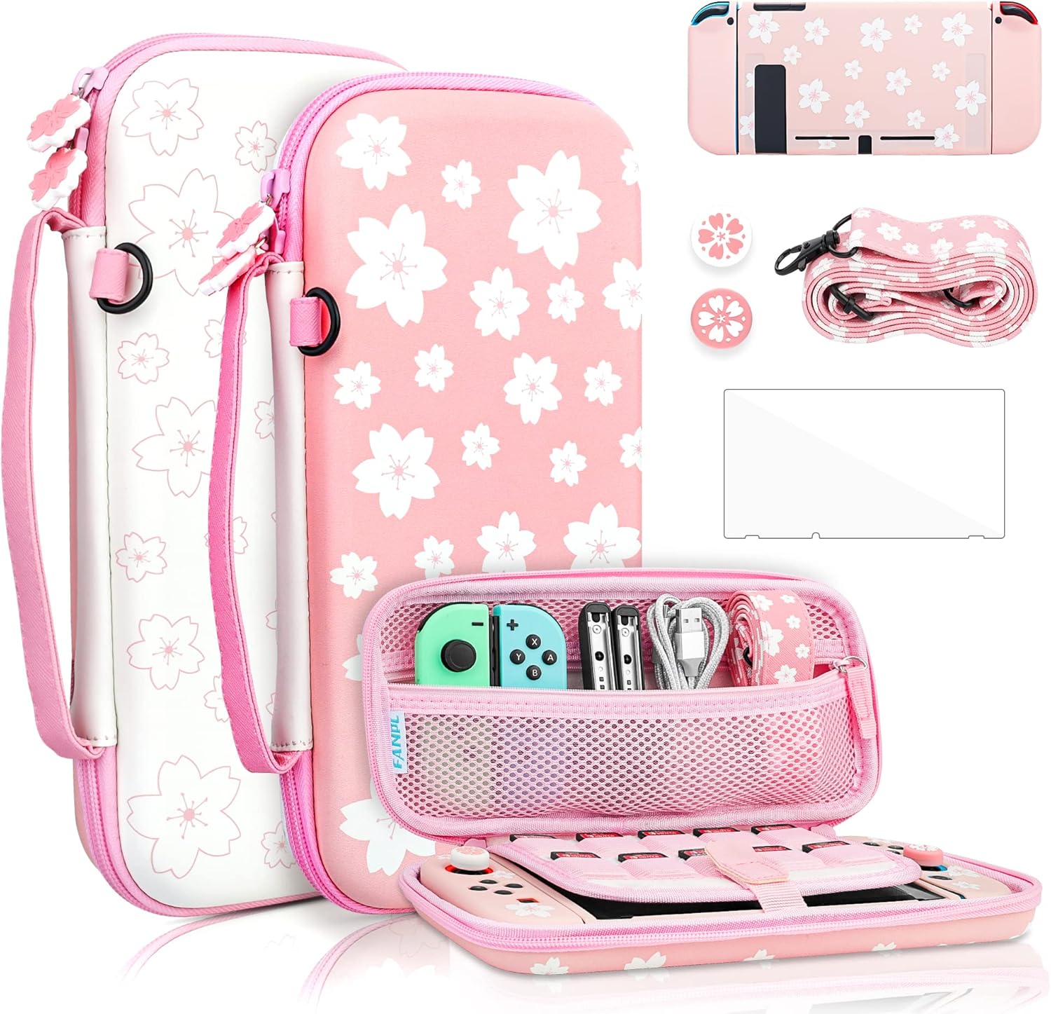 FANPL Cute Carrying Case Bundle for Nintendo Switch - Pink