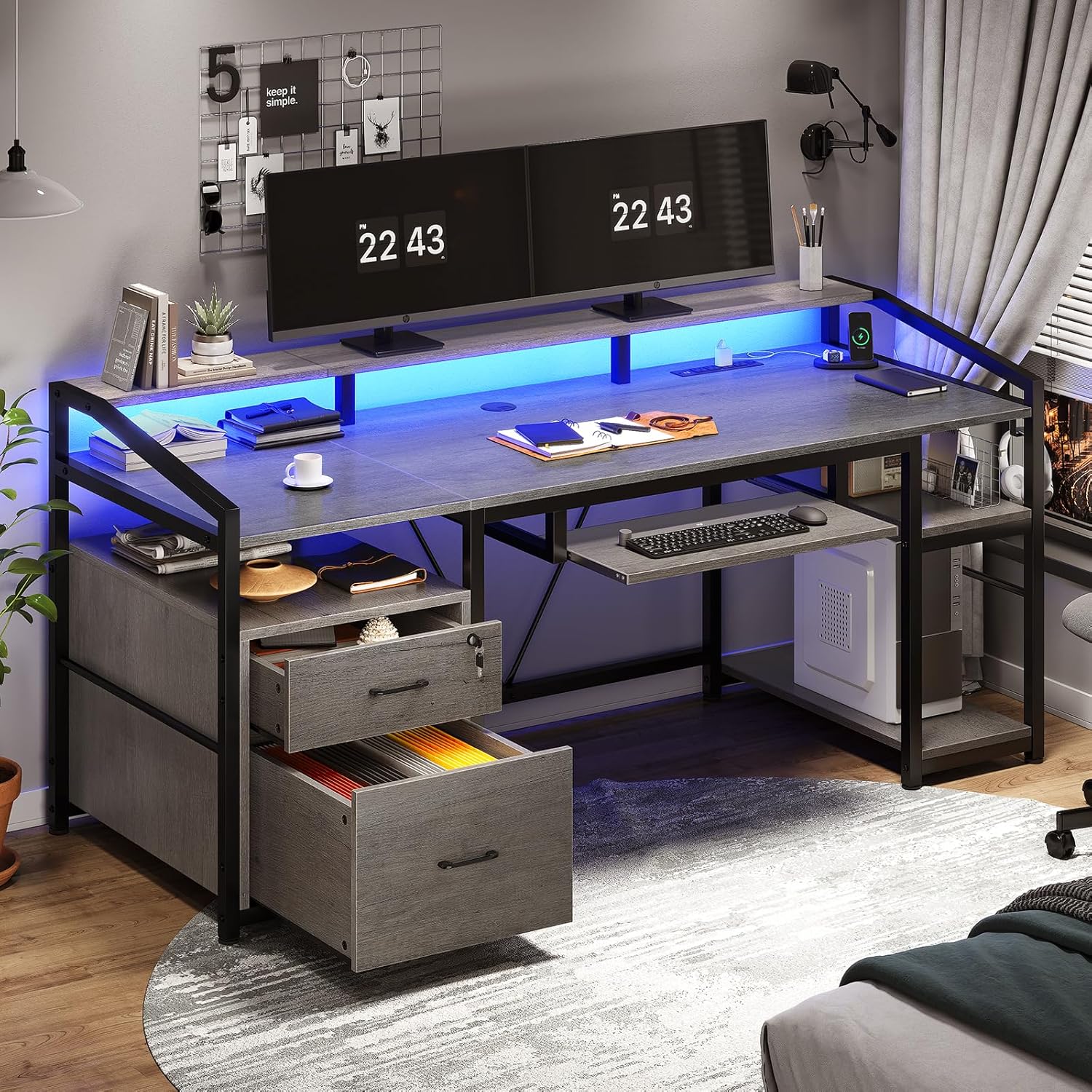SEDETA Gaming Desk with Lockable Drawers & LED Lights