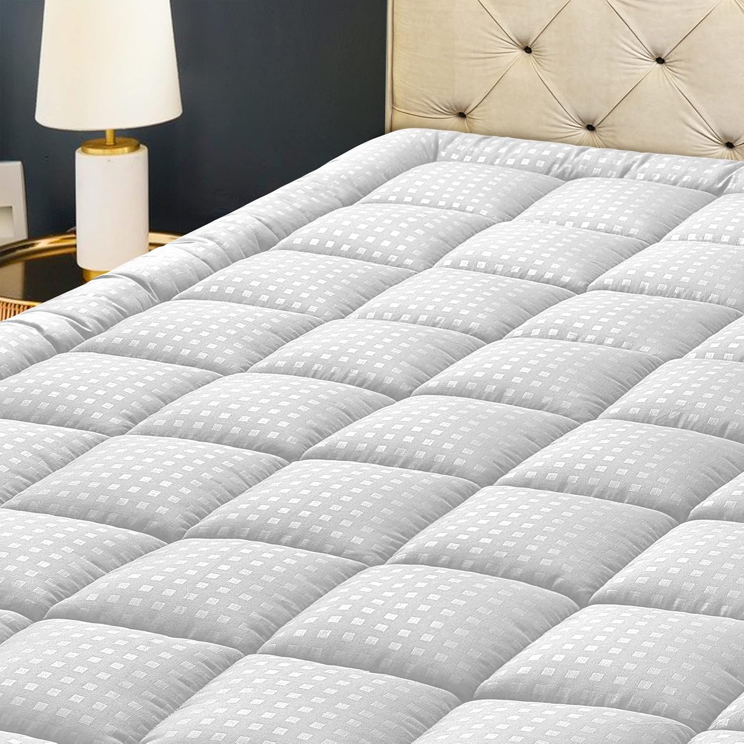 HYLEORY King Mattress Pad Quilted Fitted Cooling Protector