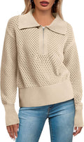 Womens Half Zip Pullover Sweater with Exaggerated Lapel Collar