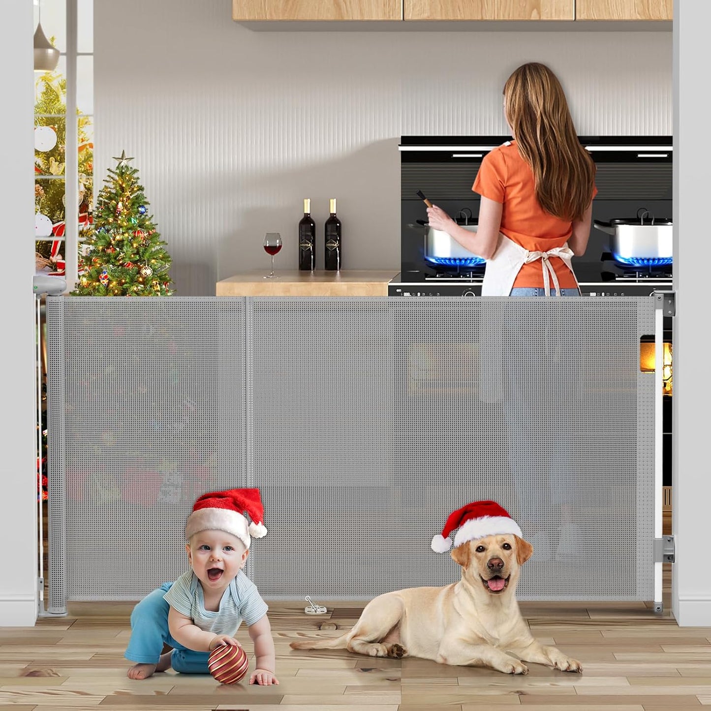 138 Inch Extra Wide Retractable Baby Gate for Indoor Outdoor Use