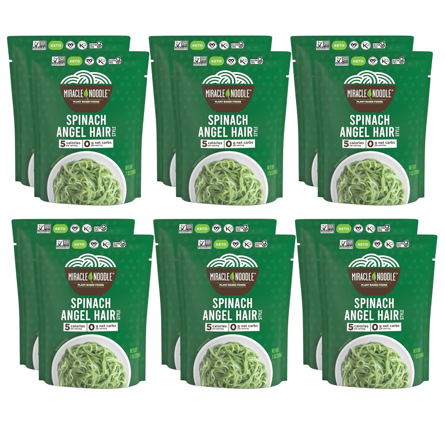 Miracle Noodle Ready to Eat Spinach Angel Hair Pasta, 12 Pack