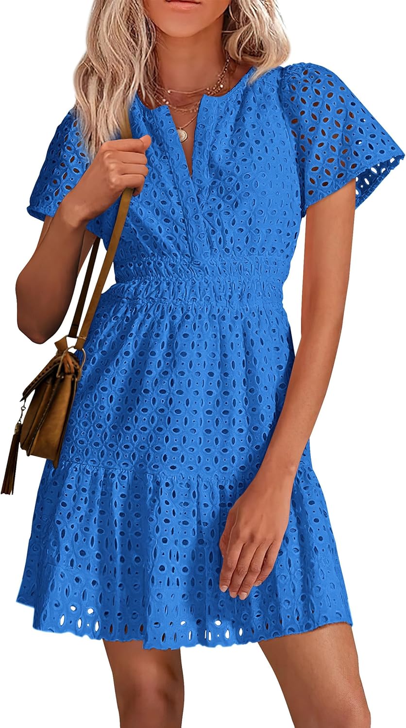 PRETTYGARDEN Womens Summer Short Dress V Neck Casual Beach Wear