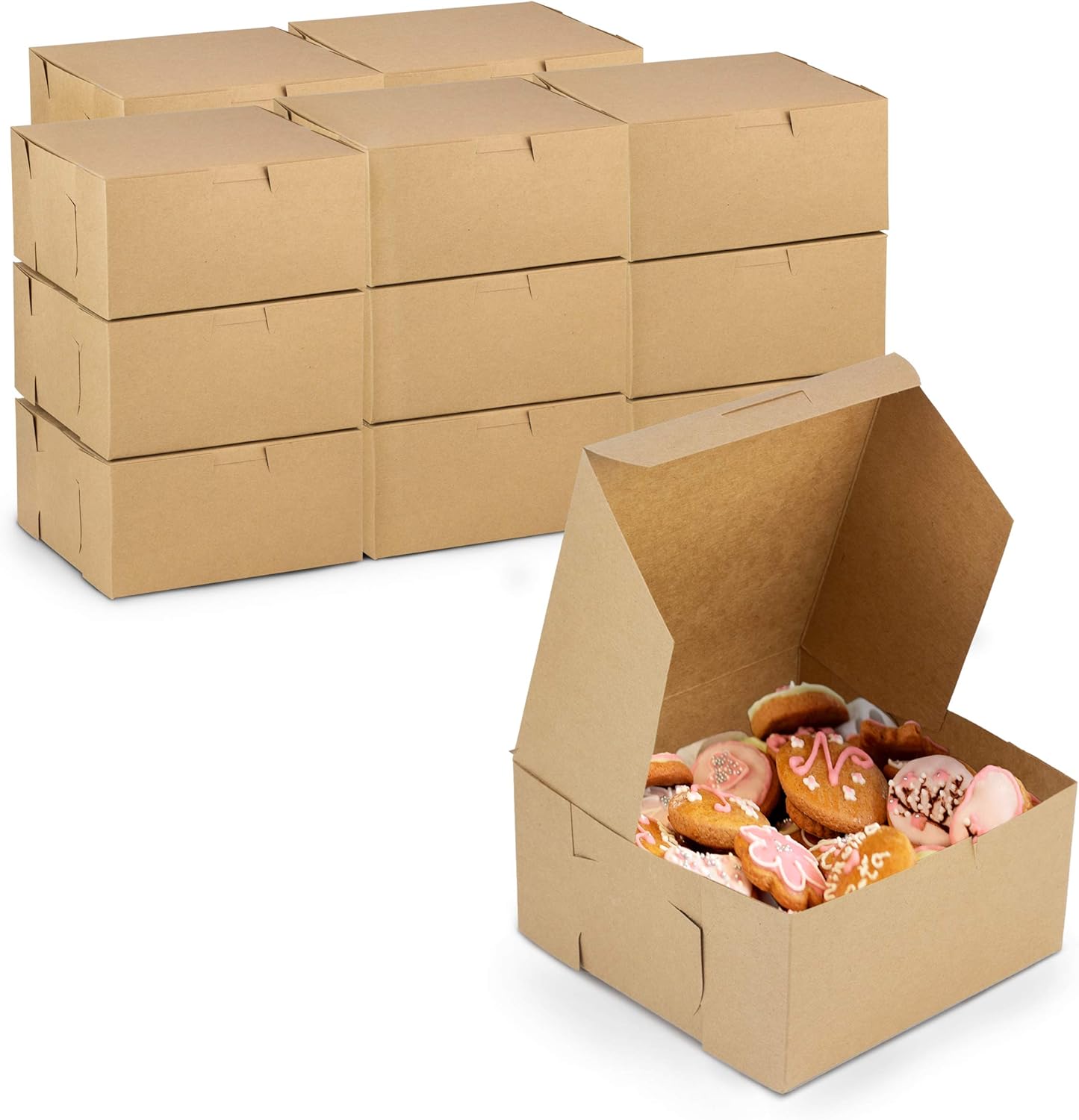 Kraft Pie Boxes - 250 Pack of 6x6x3 Inch Brown Boxes for Treats