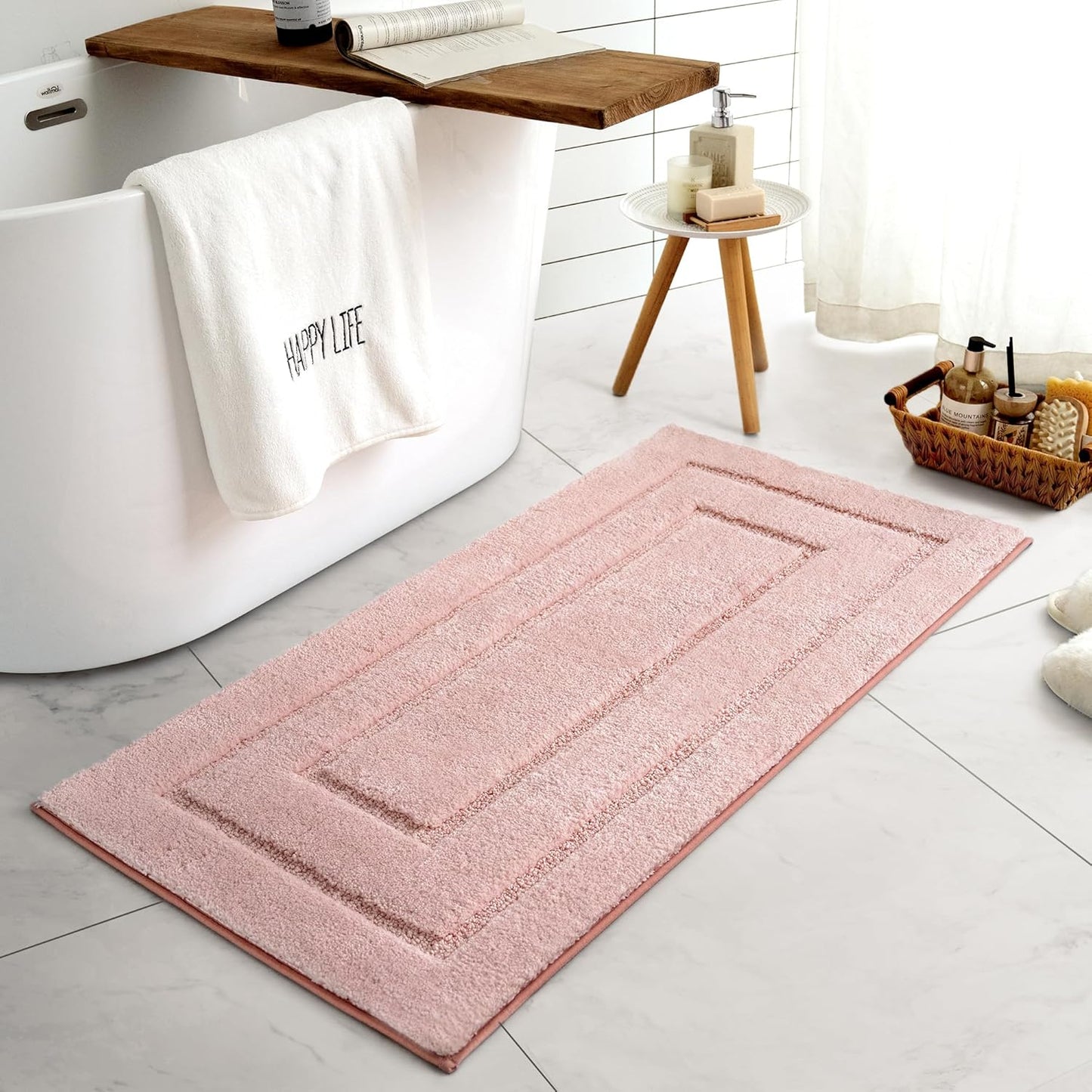Ultra Absorbent Pink Bathroom Rugs Non Slip Washable Mats