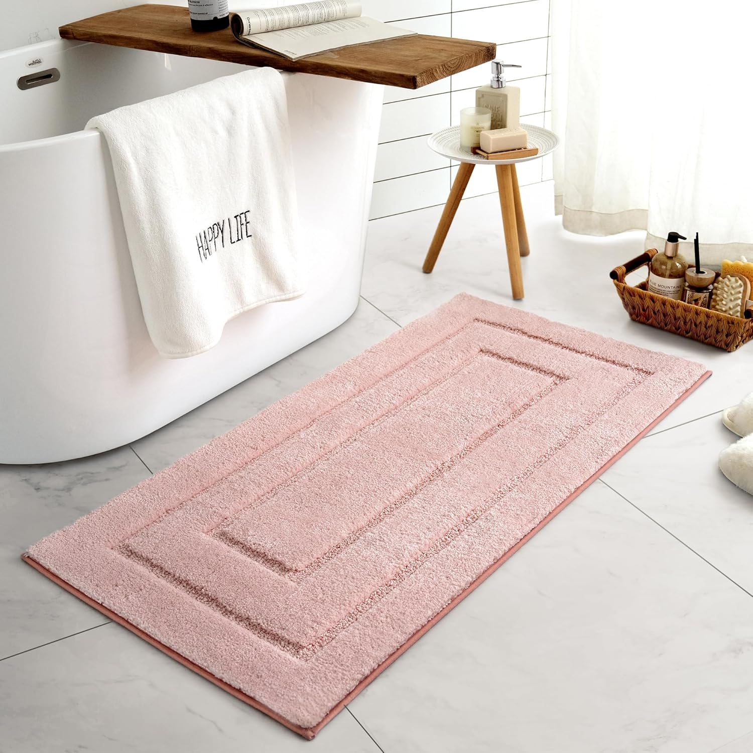Ultra Absorbent Pink Bathroom Rugs Non Slip Washable Mats