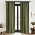Olive Green Pinch Pleated Linen Curtains 90 in Panels - Thick Linen