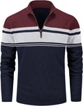 Men's 1/4 Zip Cotton Polo Sweater - Warm Striped Pullover