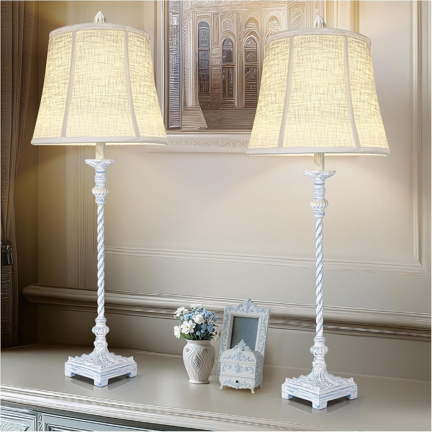 Vintage Buffet Lamps Set of 2 - 33 Tall Candle Stick Design