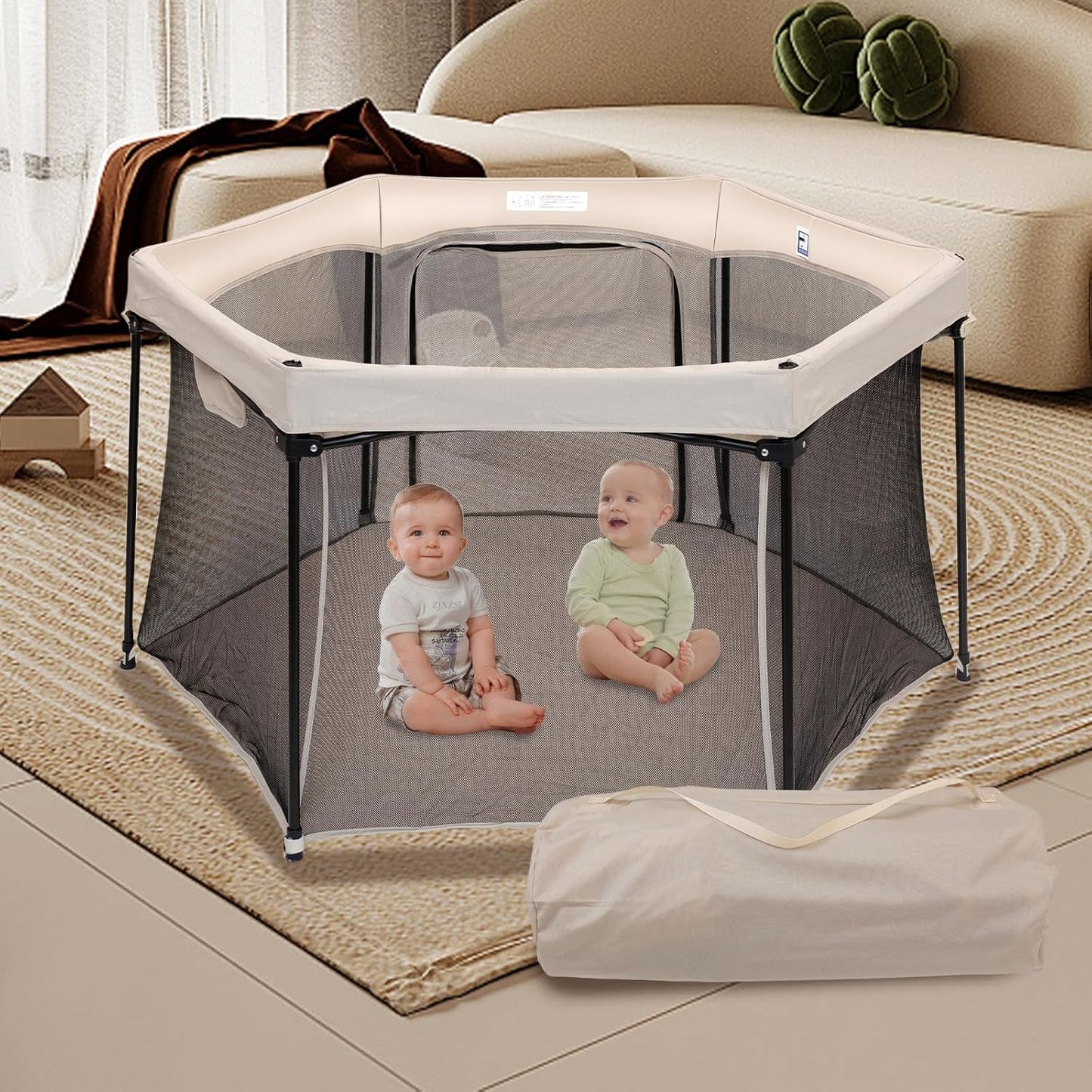 Baby Playpen 53x53 Inch Portable Indoor Outdoor Safe Space